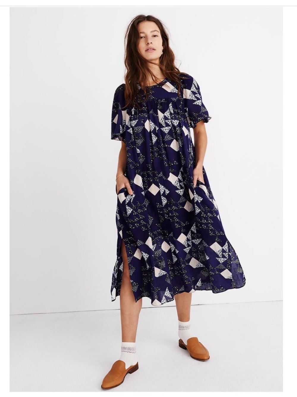 Madewell Square-Neck Dress in Patchwork Quilt Prairie Cottagecore  , Large
